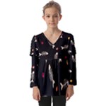 Pattern Design Seamless Fishbone Kids  V Neck Casual Top