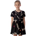 Pattern Design Seamless Fishbone Kids  Short Sleeve Pinafore Style Dress