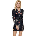 Pattern Design Seamless Fishbone Long Sleeve Satin Robe
