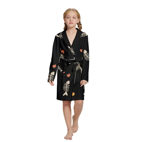 Pattern Design Seamless Fishbone Kids  Long Sleeve Velvet Lounge Robe from ArtsNow.com