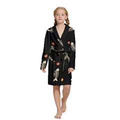 Pattern Design Seamless Fishbone Kids  Long Sleeve Velvet Lounge Robe from ArtsNow.com