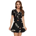 Pattern Design Seamless Fishbone V-Neck High Waist Chiffon Mini Dress