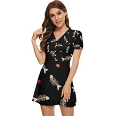 V-Neck High Waist Chiffon Mini Dress 