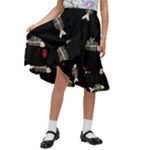 Pattern Design Seamless Fishbone Kids  Ruffle Flared Wrap Midi Skirt