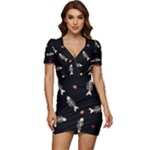 Pattern Design Seamless Fishbone Low Cut Cap Sleeve Mini Dress