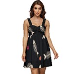 Pattern Design Seamless Fishbone Ruffle Strap Babydoll Chiffon Dress