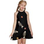 Pattern Design Seamless Fishbone Kids  Halter Collar Waist Tie Chiffon Dress