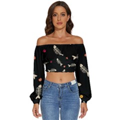 Long Sleeve Crinkled Weave Crop Top 