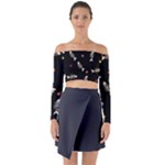 Pattern Design Seamless Fishbone Long Sleeve Off Shoulder Crop Top