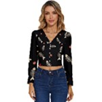 Pattern Design Seamless Fishbone Long Sleeve V-Neck Top