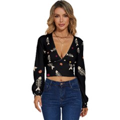 Long Sleeve Deep-V Velour Top 