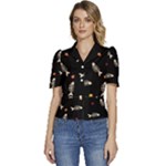 Pattern Design Seamless Fishbone Puffed Short Sleeve Button Up Jacket