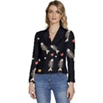 Pattern Design Seamless Fishbone Women s Long Sleeve Revers Collar Cropped Jacket