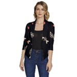 Pattern Design Seamless Fishbone Women s Draped Front 3/4 Sleeve Shawl Collar Jacket