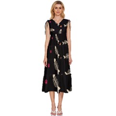 V-Neck Drawstring Shoulder Sleeveless Maxi Dress 