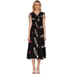 Pattern Design Seamless Fishbone V-Neck Drawstring Shoulder Sleeveless Maxi Dress