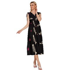 V-Neck Drawstring Shoulder Sleeveless Maxi Dress 