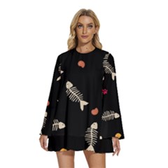 Round Neck Long Sleeve Bohemian Style Chiffon Mini Dress 
