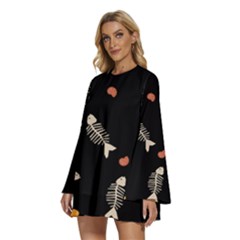 Round Neck Long Sleeve Bohemian Style Chiffon Mini Dress 