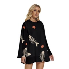 Round Neck Long Sleeve Bohemian Style Chiffon Mini Dress 
