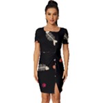 Pattern Design Seamless Fishbone Fitted Knot Split End Bodycon Dress