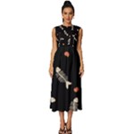 Pattern Design Seamless Fishbone Sleeveless Round Neck Midi Dress