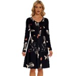 Pattern Design Seamless Fishbone Long Sleeve Dress With Pocket