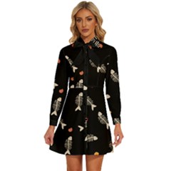 Women s Long Sleeve Bow Deco Button Up Dress 