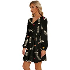 Long Sleeve Waist Tie Ruffle Velvet Dress 