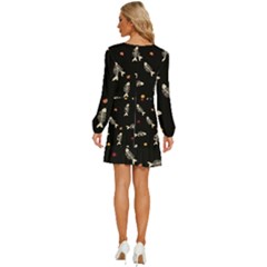 Long Sleeve Waist Tie Ruffle Velvet Dress 