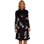 Pattern Design Seamless Fishbone Long Sleeve Shirt Collar A-Line Dress