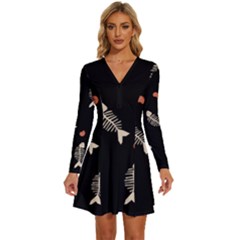 Long Sleeve Deep V Mini Dress  