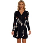 Pattern Design Seamless Fishbone Long Sleeve Deep V Mini Dress 