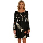 Pattern Design Seamless Fishbone Long Sleeve Wide Neck Velvet Dress