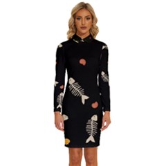 Long Sleeve Shirt Collar Bodycon Dress 