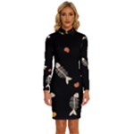 Pattern Design Seamless Fishbone Long Sleeve Shirt Collar Bodycon Dress