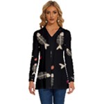 Pattern Design Seamless Fishbone Long Sleeve Drawstring Hooded Top