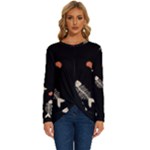 Pattern Design Seamless Fishbone Long Sleeve Crew Neck Pullover Top