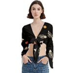 Pattern Design Seamless Fishbone Trumpet Sleeve Cropped Top