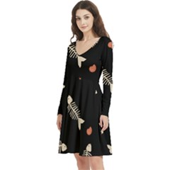 Long Sleeve V-neck skater dress with Pockets 