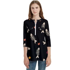 Women s Zip Front V-Neck 3/4 Sleeve Casual Top Pocket Shirt 