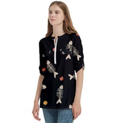 Women s Zip Front V-Neck 3/4 Sleeve Casual Top Pocket Shirt 