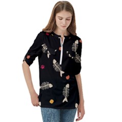 Women s Zip Front V-Neck 3/4 Sleeve Casual Top Pocket Shirt 