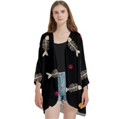 Open Front 3/4 Sleeve Batwing Chiffon Cardigan Kimono 