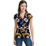 Pattern Design Seamless Texture Women s Cap Sleeve Mandarin Collar Waist Tie Blouse