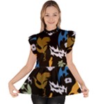Pattern Design Seamless Texture Ruffle Collar Short Sleeve Chiffon Top