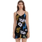Pattern Design Seamless Texture Body Wrap Sleeveless V-Neck Mini Dress