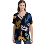 Pattern Design Seamless Texture V-Neck Split Shoulder Casual T-Shirt