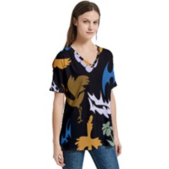 V-Neck Split Shoulder Casual T-Shirt 