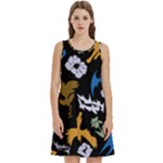 Pattern Design Seamless Texture Round Neck Sleeve Casual Dress With Pockets